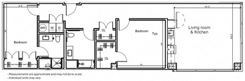 Floor plan for 2 beds, 2 baths, 1410 sqft